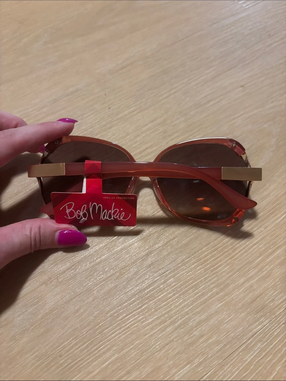 NWT Bob Mackie Oversized Coral & Gold Frame Sunglasses